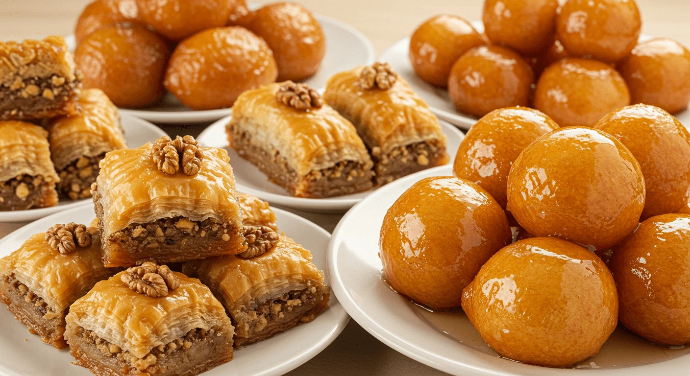 5 Easy Steps to Make Classic Greek Desserts at Home 6 "A Variety of Traditional Greek Desserts on Display"
