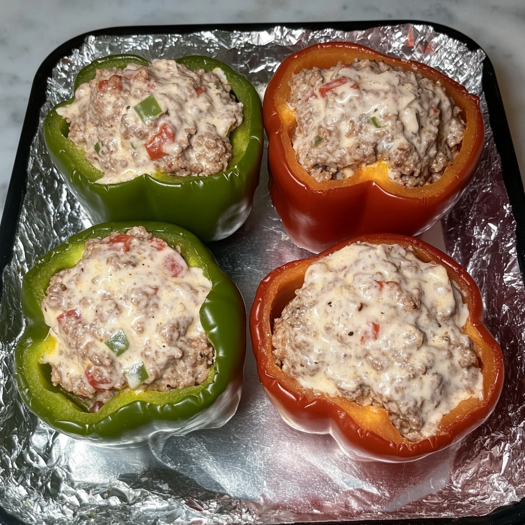 Cream Cheese Stuffed Peppers Recipe – The Cheesy Comfort You Didn’t Know You Needed 6 Filling bell peppers with cream cheese beef mixture
